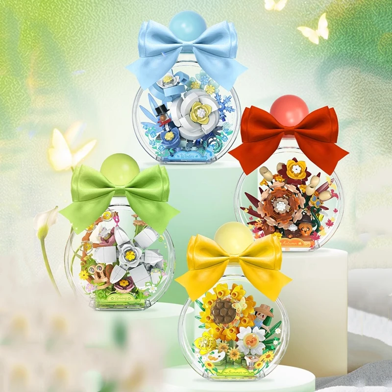 Four Seasons Scenery Building Blocks Spring, Summer, Autumn and Winter Scene Models Desktop Ornaments Toys Birthday Gifts