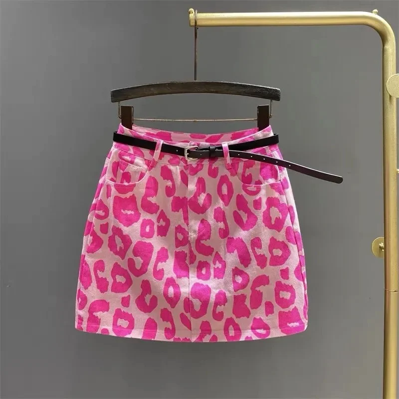 Leopard Printing Personality New Denim Skirt High Waist Slim Word Bag Hip Skirt Female Sexy Temperament Mini Skirt