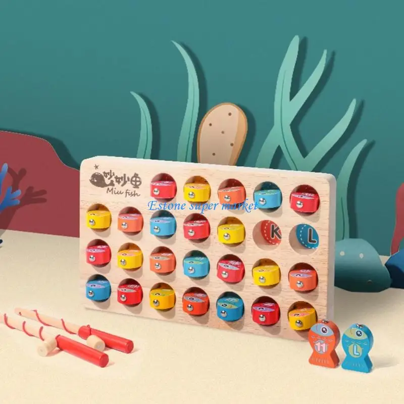 090B Magnetisches Angelspielzeug aus Holz für Kleinkinder, Lernaktivitätstafel mit Verbesserung der Buchstaben- und