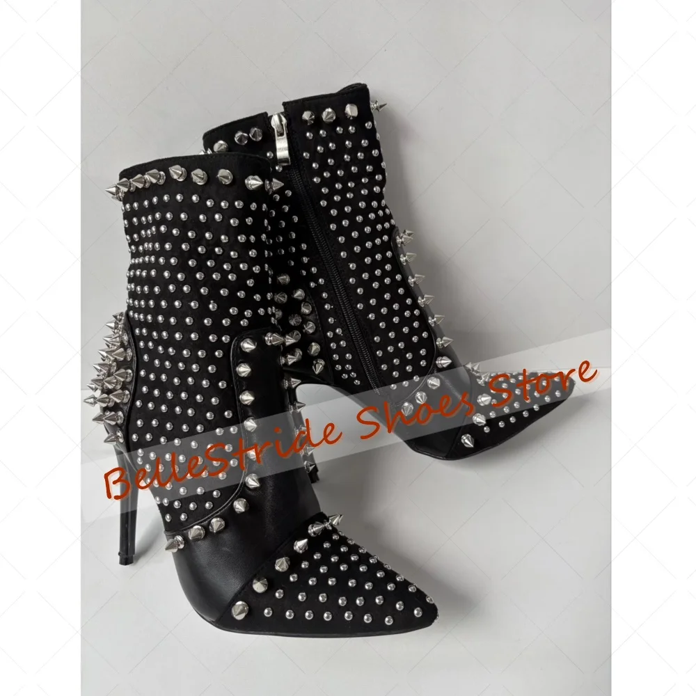 

Black Rivets Decor Side Zipper Boots Pointed Toe Women Shoes Stilettos High Heels Party Banquet Dating 2025 Zapatos Para Mujere