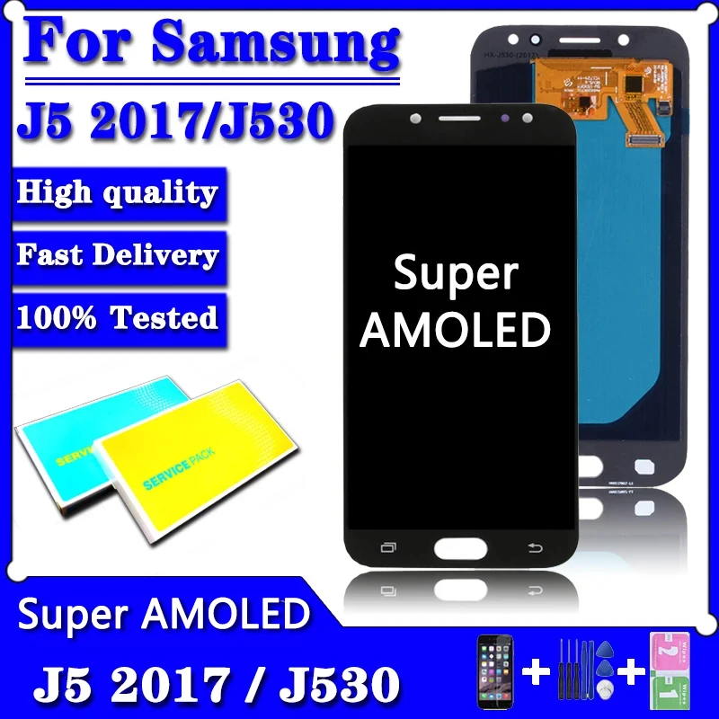 Super Amoled J530 LCD Para Samsung J5 2017 J530F AMOLED Display LCD Touch Screen Digitador Assembléia