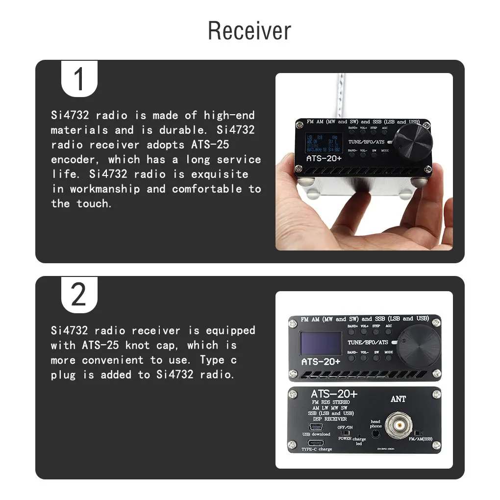 ATS-20 Plus rádio com antena, freqüência sustentável, Consumer Electronics, receptor de radiograma, todas as bandas, Si4732