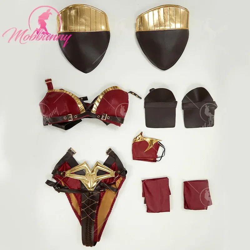 EE01 Mobbunny  Women Red Lingerie Set Cutout Bondage Top and Panty with Gloves Cosplay Costume&0Ww