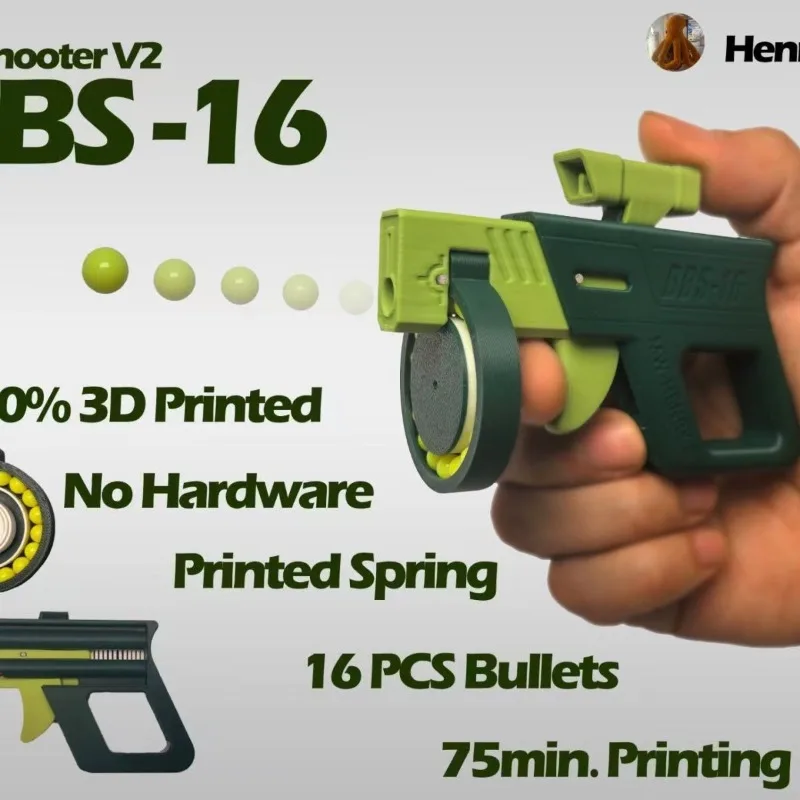 

2026 New Premium DBS-16 3D Printed BB Launcher Continuous Fire Mini Finger Gun Pistol Fun Portable Desktop Toy Collectible Gifts