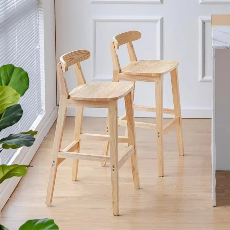 Nordic Retro Counter Height Chairs Solid Wood Bar Stools with Backrest Modern Milk Tea Shop Seat Industrial Cafe Reception Stool