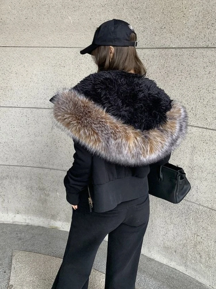 ฤดูหนาวเสื้อฮู้ดเก๋ผู้หญิงวิทยาศาสตร์ Y2k สตรีทแวร์เสื้อแขนยาวกรันจ์เสื้อ 2000s ผ้าขนสัตว์ลูกแกะเสื้อแจ็คเก็ตใหม่