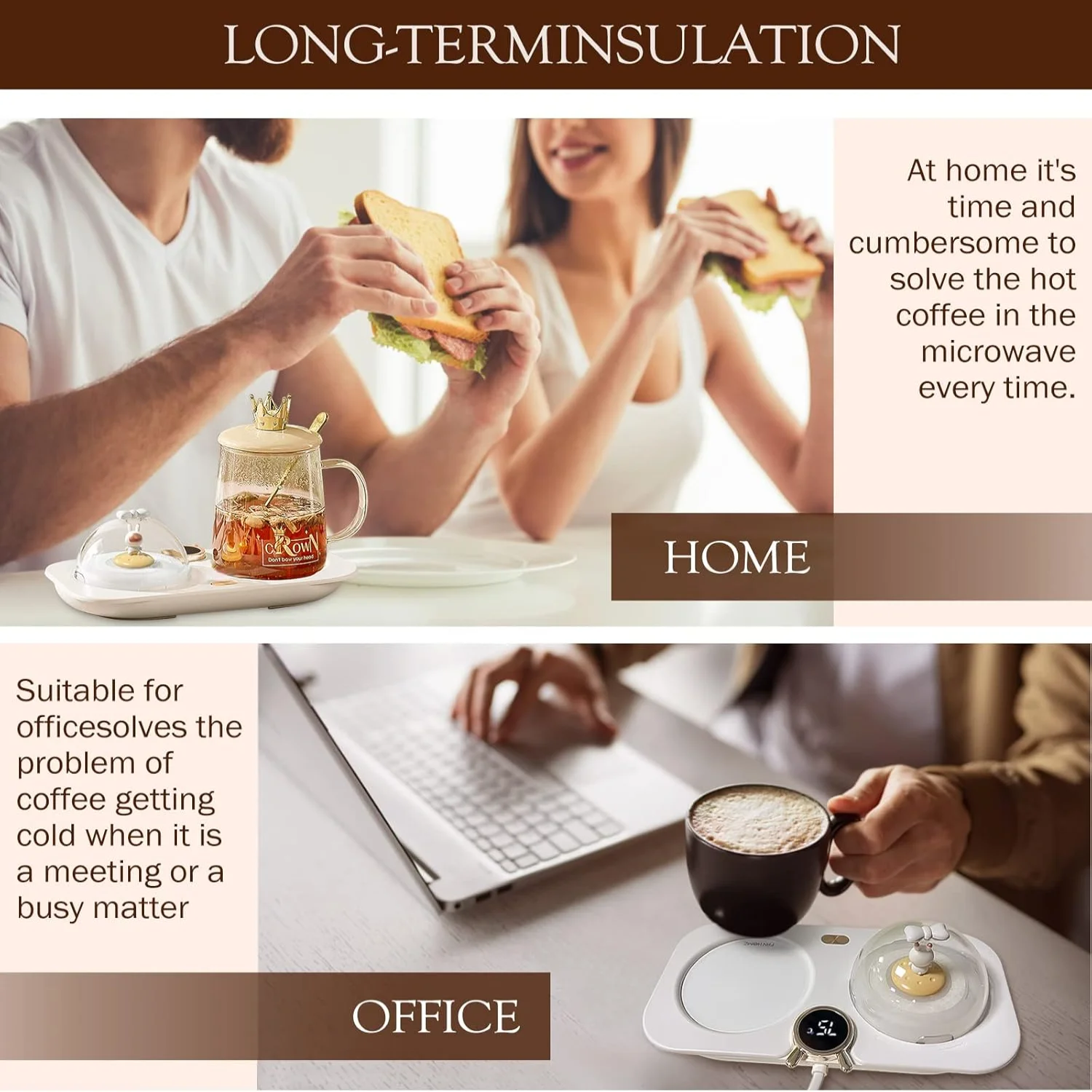 ، تدفئة المشروبات لمكتب المكتب مع الروائح والضوء الليلي، إعدادات درجة الحرارة، سخان الكوب الذكي للكاكاو والشاي،