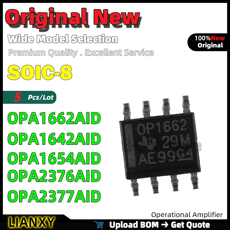 

5pcs SOIC-8 OPA1662AID OPA1642AID OPA1654AID OPA2376AID OPA2377AID Operational Amplifier New Original