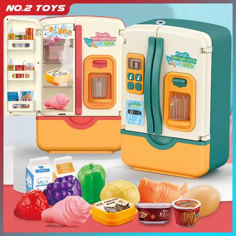 

Simulation Refrigerator with Light Spray Kitchen Toy Set Fruit Drink Ice Cream Model Accessories Children's Play House Toys Gift