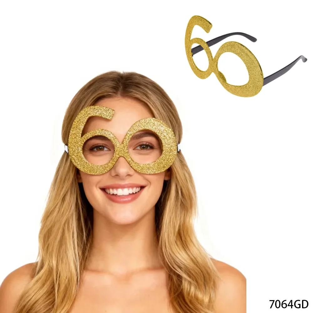 페세나르 황금빛 반짝이 '60' 생일 안경, 60번째 생일 파티를 위한 재미있는 아이템, 축하의 의미가 가득합니다.