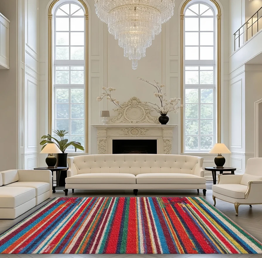 Colorful Vertical Stripe Abstract Pattern Carpet Non-Slip Washable Modern Living Room Rug