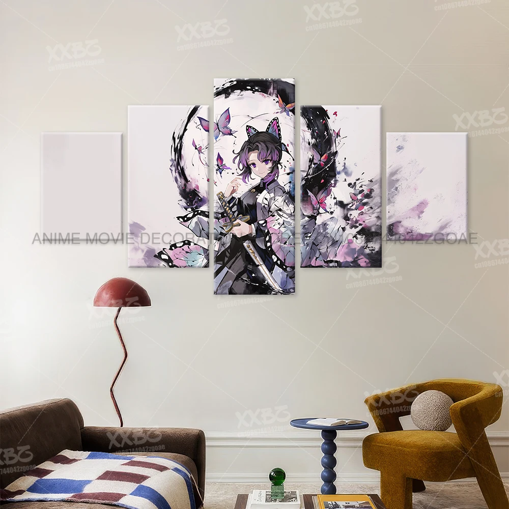 5 Stücke Anime Wandkunst Leinwand Malerei Bild Drucken Wohnkultur Dämon Slayer Kochou Shinobu Charakter Poster Zimmer Rahmenloses Wandbild – Detail 5