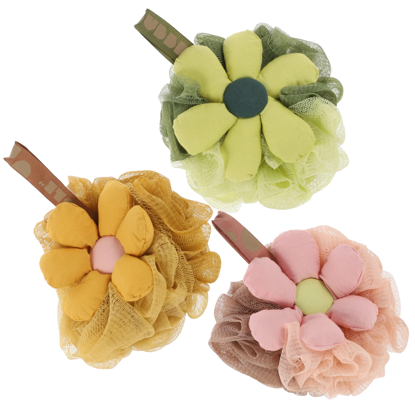 

3pcs Bath Flower Shower Loofah Reusable Body Scrubber Exfoliating Mesh Bath Accessories For Adults Lanyard Included Soft Pe