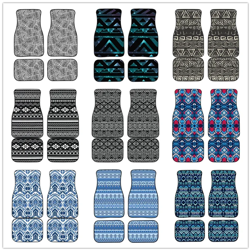 Ancient Aztec Tribal Pattern Print All Protective Car Floor Mats Heavy Carpet Front and Rear Full Set 4PCs Pack for Car SUV