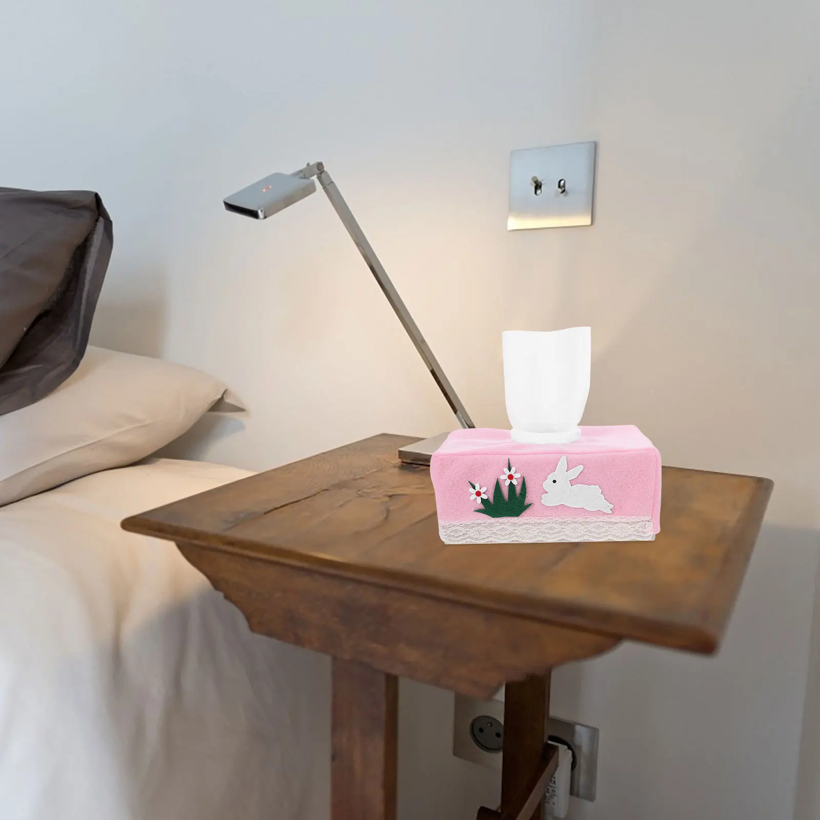 

Easter Bunny Rectangular Tissue Box Cover Cute Tissue Holder Fabric Dispenser for Bathroom Living Room Office Decor