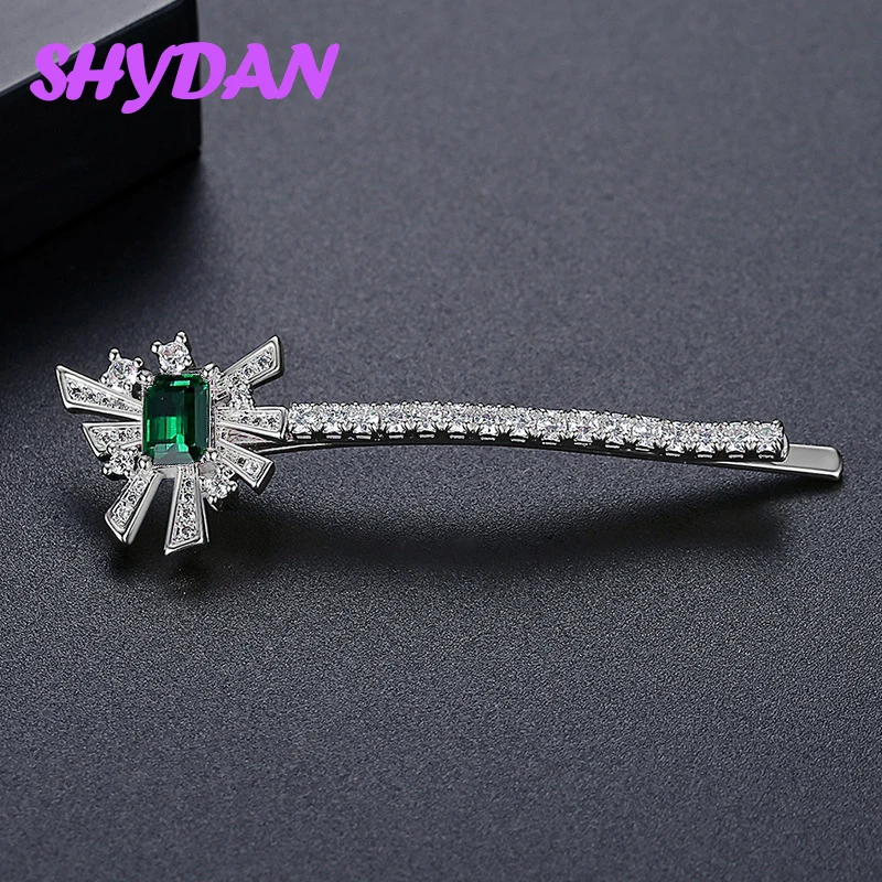 SHYDAN 925 Sterling Silber Grüner Zirkon Haarspange für Damen Modischer Charm-Schmuck