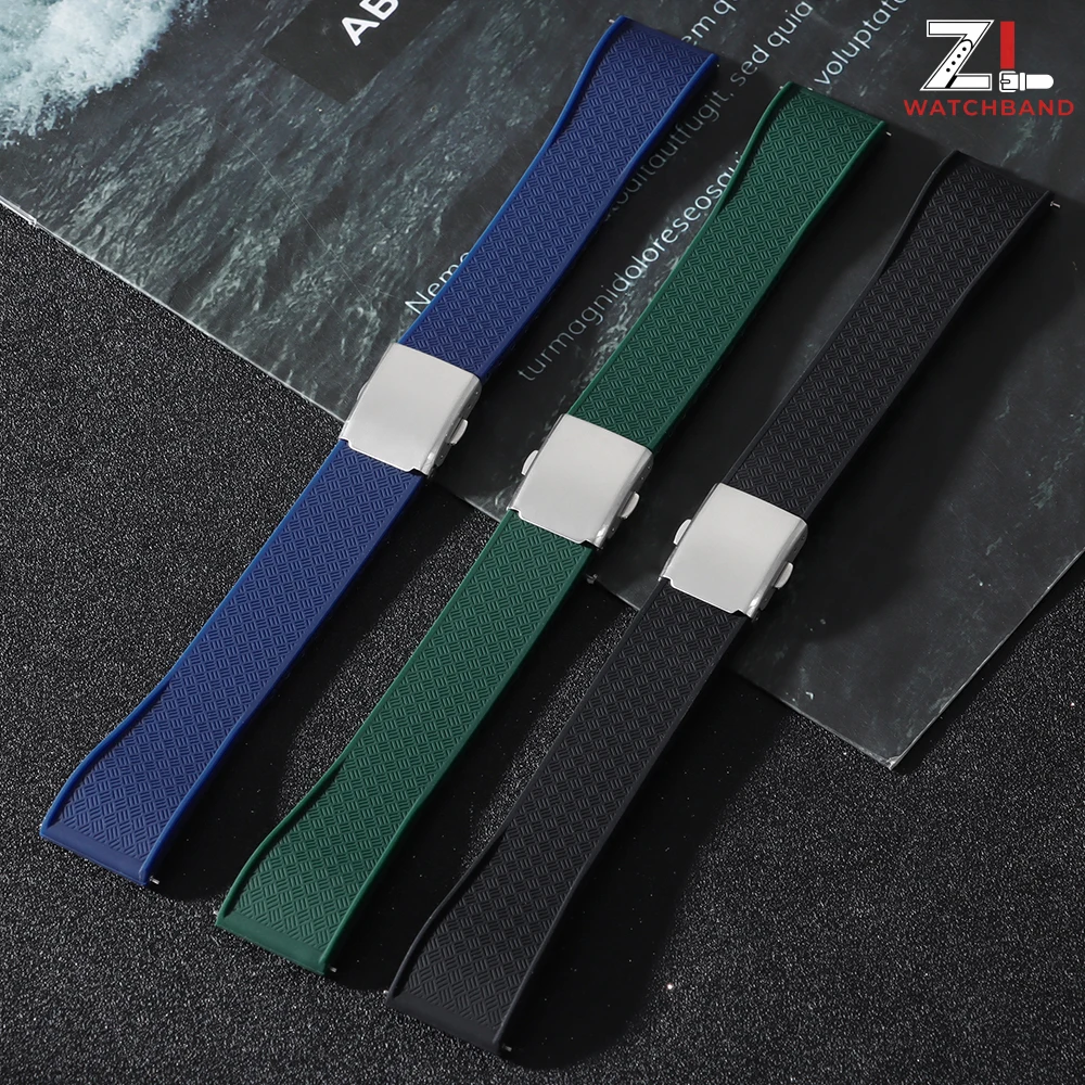 20mm 22mm Silicone Waterproof Watch Band Plaid Hybrid Pattern Strap Folding Buckle Quick Release Bracelets For Cut To Size Belts