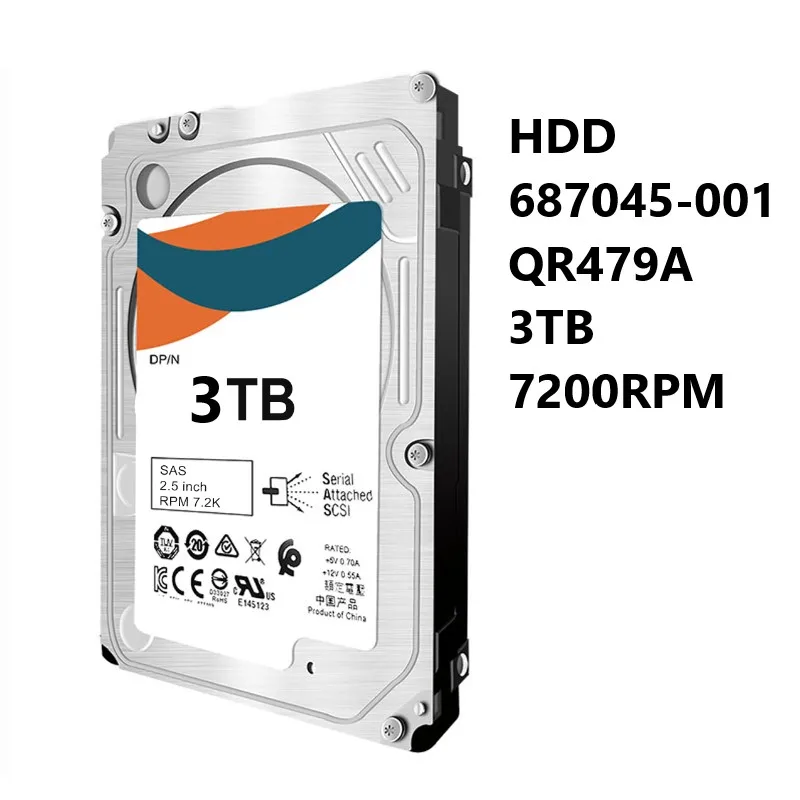 NEW HDD 687045-001 QR479A 3T 7200RPM 3.5in LFF SAS-6G Dual Port Midline Hard Drive for H+P-E EVA P6300/P6500 M6612 Series Storag