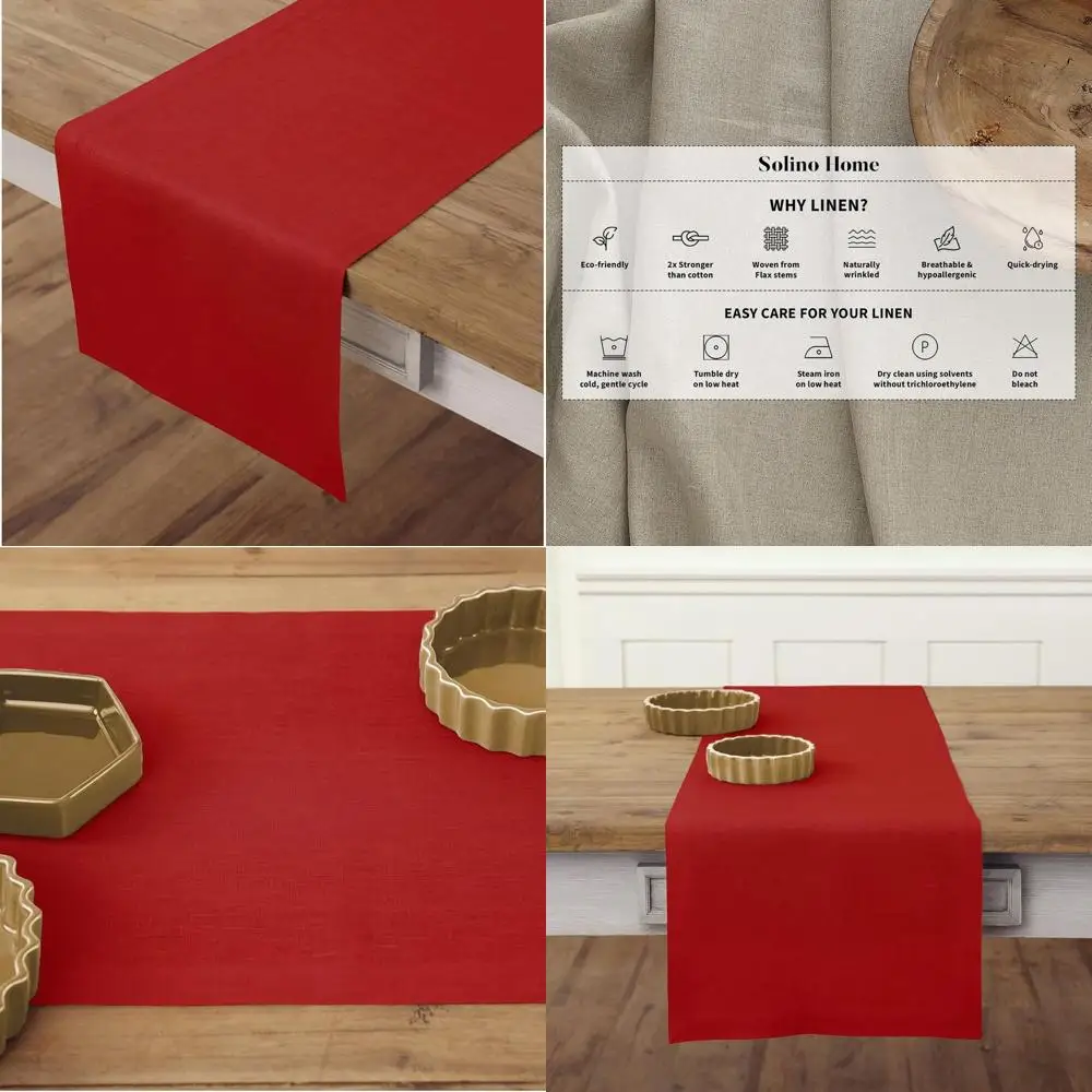 

Скатерть из чистого льна размером 14x132 дюймов — удлиненная для Рождества, праздников, зимних торжеств