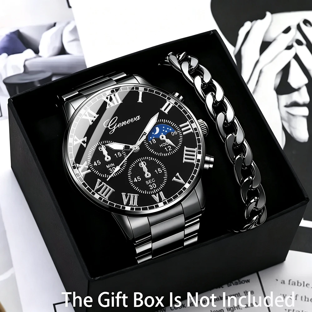 Men's Luxury 2-Piece Watch Gift Set | Stylish Quartz Watch & Accessories for Everyday Elegance