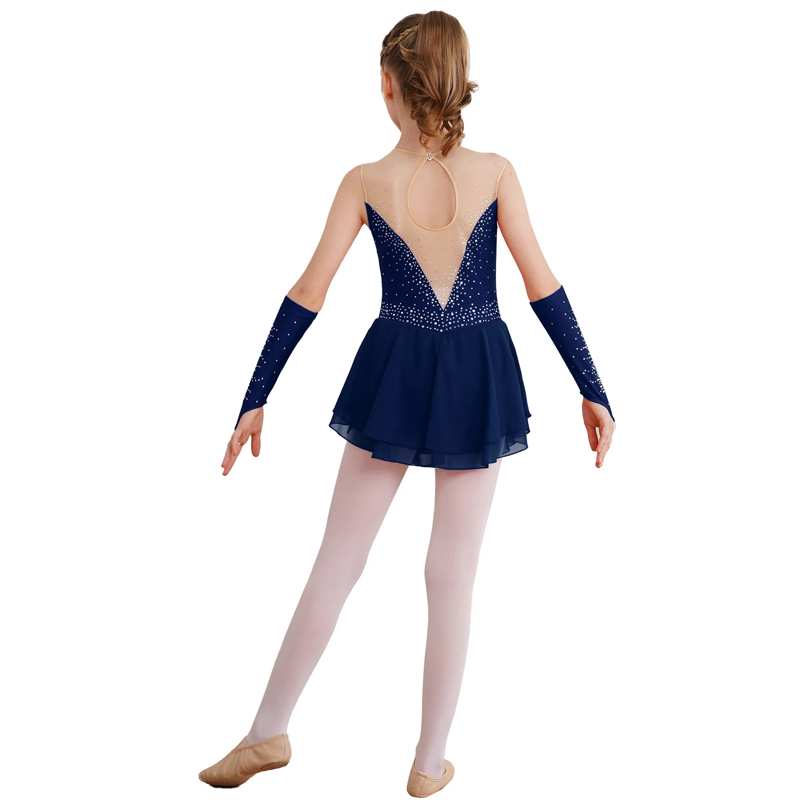 Robe de patinage artistique pour filles, tenue de performance, gants scintillants, biscuits, justaucorps en fibre, vêtements de danse modernes pour enfants