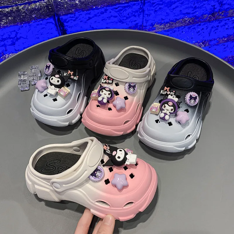 

Anime Sanrio Kuromi Dichroism Girls Sandals Cute Cartoon Summer Indoor Soft Bottom Slipper Children Non-Slip Beach Slippers