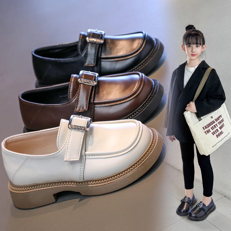 

Туфли из искусственной кожи для девочек, весенне-осенние детские черные лоферы в британском стиле на мягкой подошве, удобные детские школьные туфли принцессы на плоской подошве