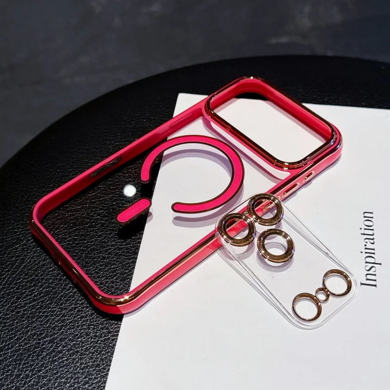 Luxury Plating Color Magsafe Wireless Charge Case For iPhone 17 Air 16 15 14 13 17 Pro Max Plus Camera Lens Protect Clear Cover