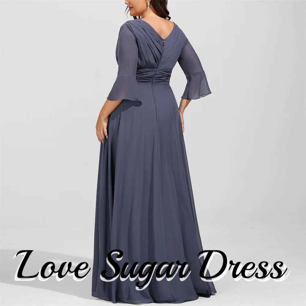 Plus Size Mutter der Braut Kleider elegante Chiffon geraffte Hochzeits feier Kleider V-Ausschnitt Dreiviertel Hochzeit Gast Kleid benutzer definierte