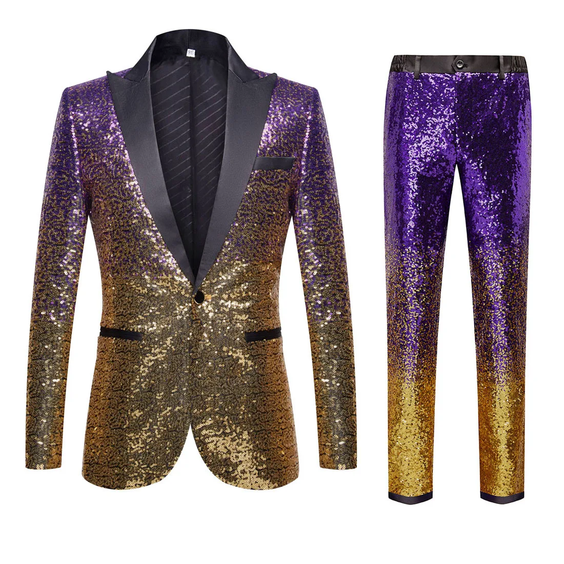 Men Gradual Change Color Sequins Suits Wedding Groom Glitter Sequined Blazer Pants Bar Singer Concert Performance Tuxedo Outfit