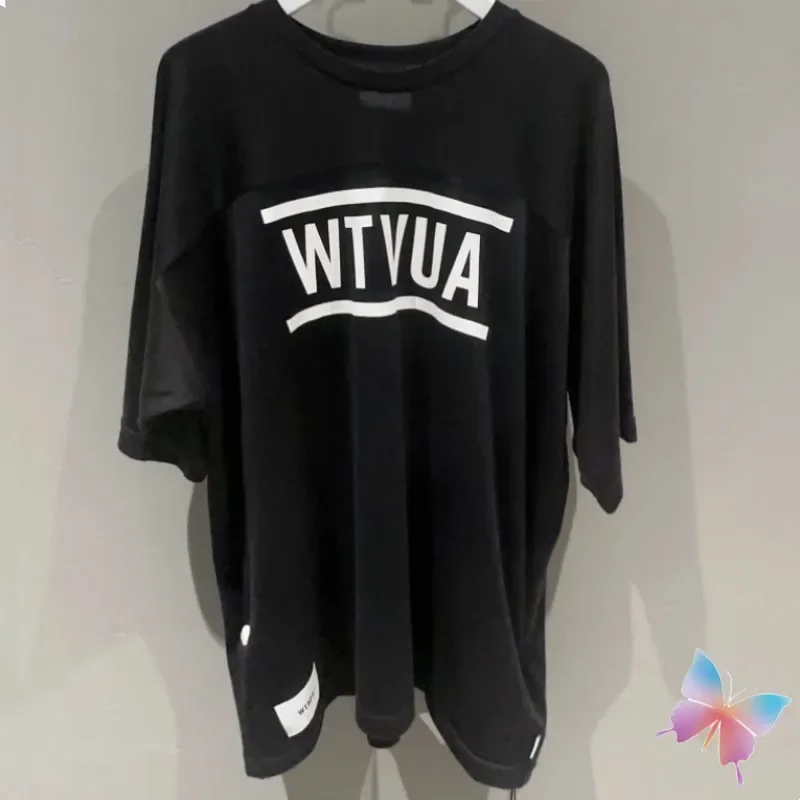 Summer WTAPS Short Sleeve T-shirt Casual Loose Breathable Cotton Men Top Horizontal Line Alphabet Slogan Splicing Women Tshirts