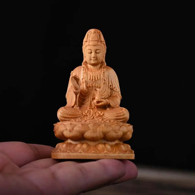 Wooden Guanyin Bodhisattva Figurine Solid Wood Carving Statue For Home Living Room Interior Decoration Gift