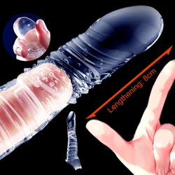 Reusable Penis Sleeve Extender Reusable Condoms Sex Toys for Men Dick Enlarger Extend S/M/L Cock Sleeve Transparent/Flesh