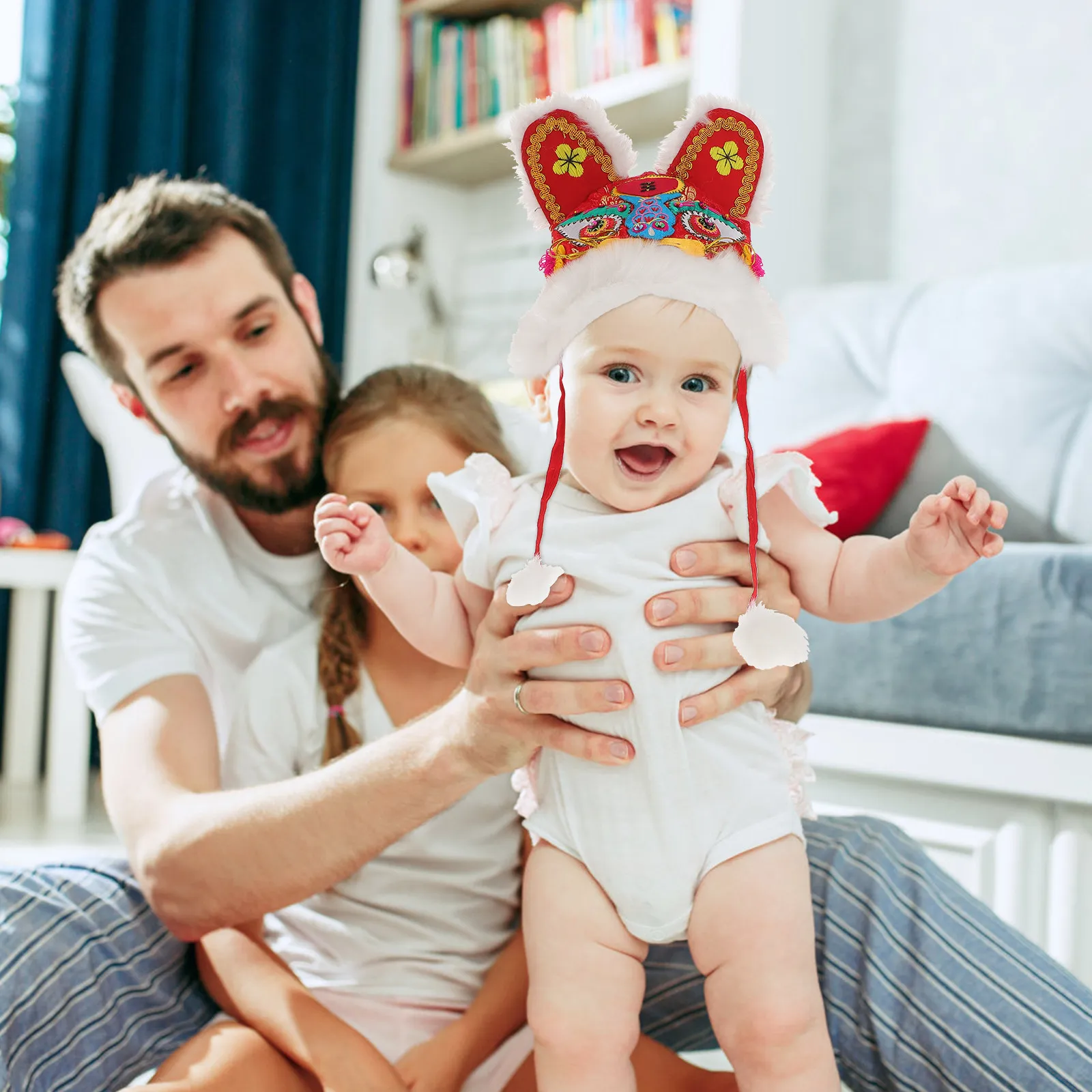 

Tiger Head Hat Embroidered Baby Kid Decorative Prop Warm Festive Atmosphere Children Bucket Hat Brocade Fabric Reliable