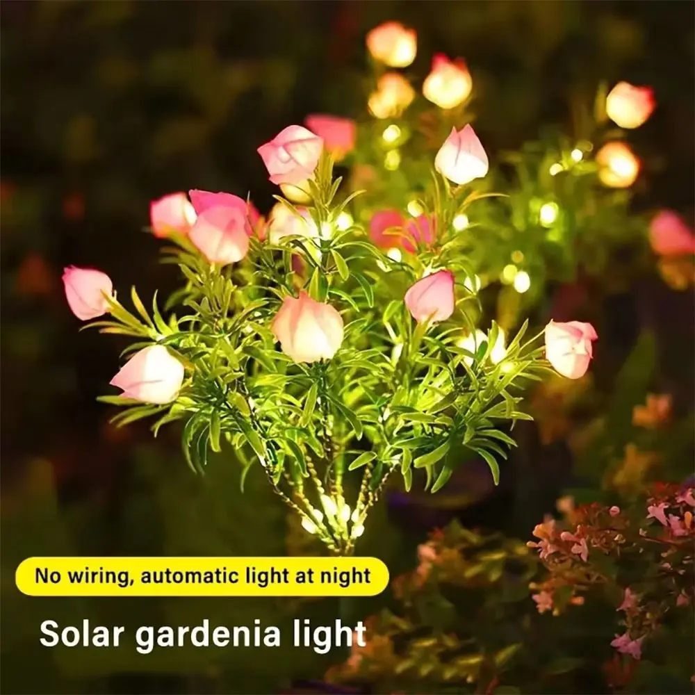 Gardenia Flower Solar Artificial Flower Light 42LED Multi-Color Changing Outdoor Solar Garden Light Automatic Light Sensor