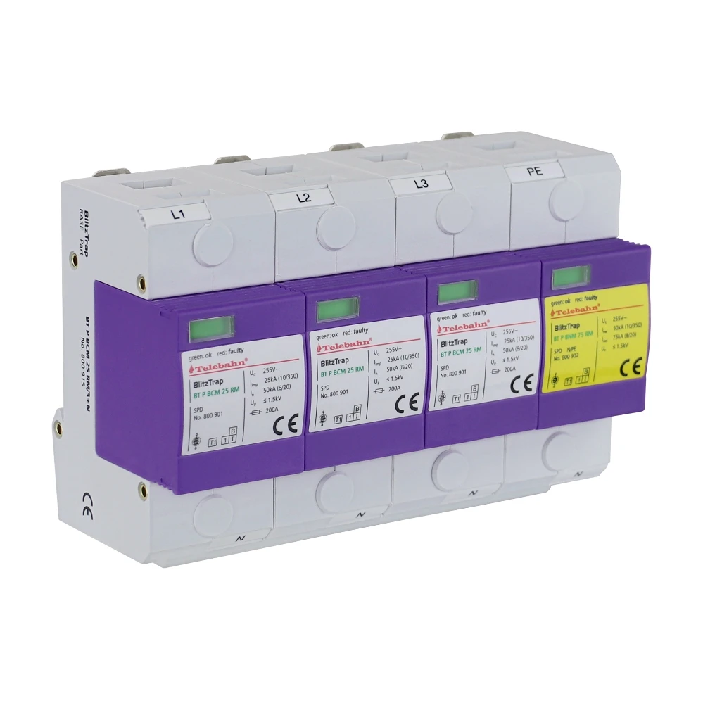 255V AC SPD T1+T2 25kA 3P+N 3 Phase Parafoudre Surge Protection Surge Protector Surge Arrester for Main Distribution
