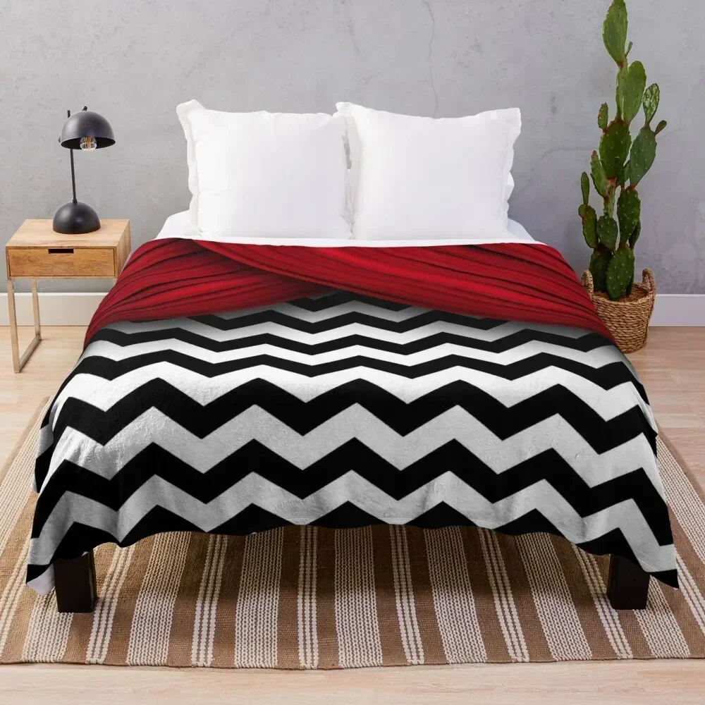 

Twin Peaks Red Curtains Black and White Chevron Throw Blanket Soft Comfort Blanket for Reading Watching TV