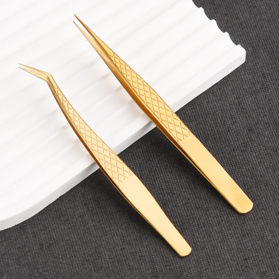 1pc Eyelash Tweezers for Extension Golden Stainless Steel High Precision Tweezer for Volume Fans Professional Tools