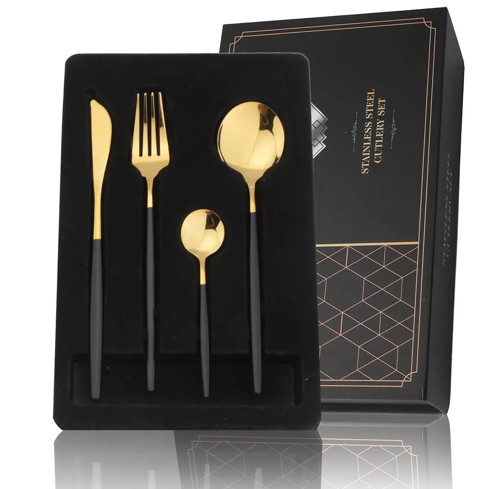 

24Pcs Western Cutlery Set Gift Box Knife Fork Spoon Dinner Set Stainless Steel Dinnerware Flatware Kitchen Mirror Tableware Set