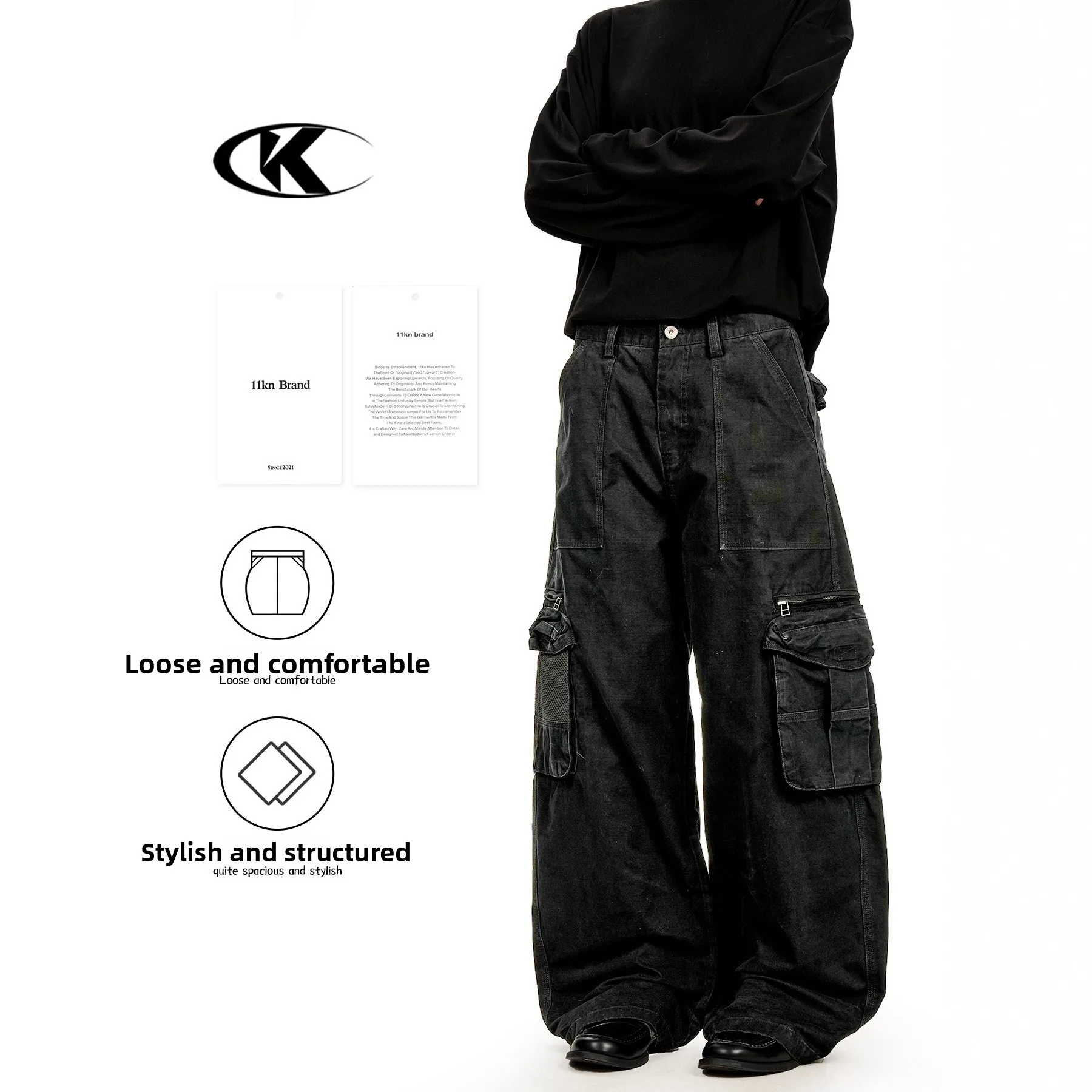 

Американские ретро-брюки из хлопка, свободные, широкие, мужские, с множеством карманов, прямые, повседневные, длинные брюки