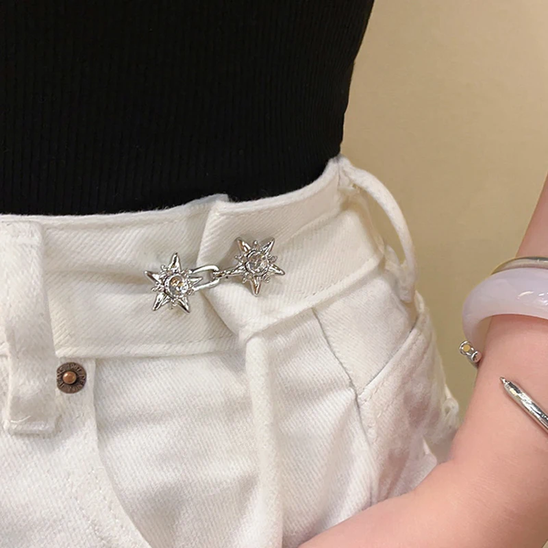 

1pair Star Diamond Jeans Button Adjustable Clips For Pant Skirts Waist Tightener Buckle Snap Button Retractable Button