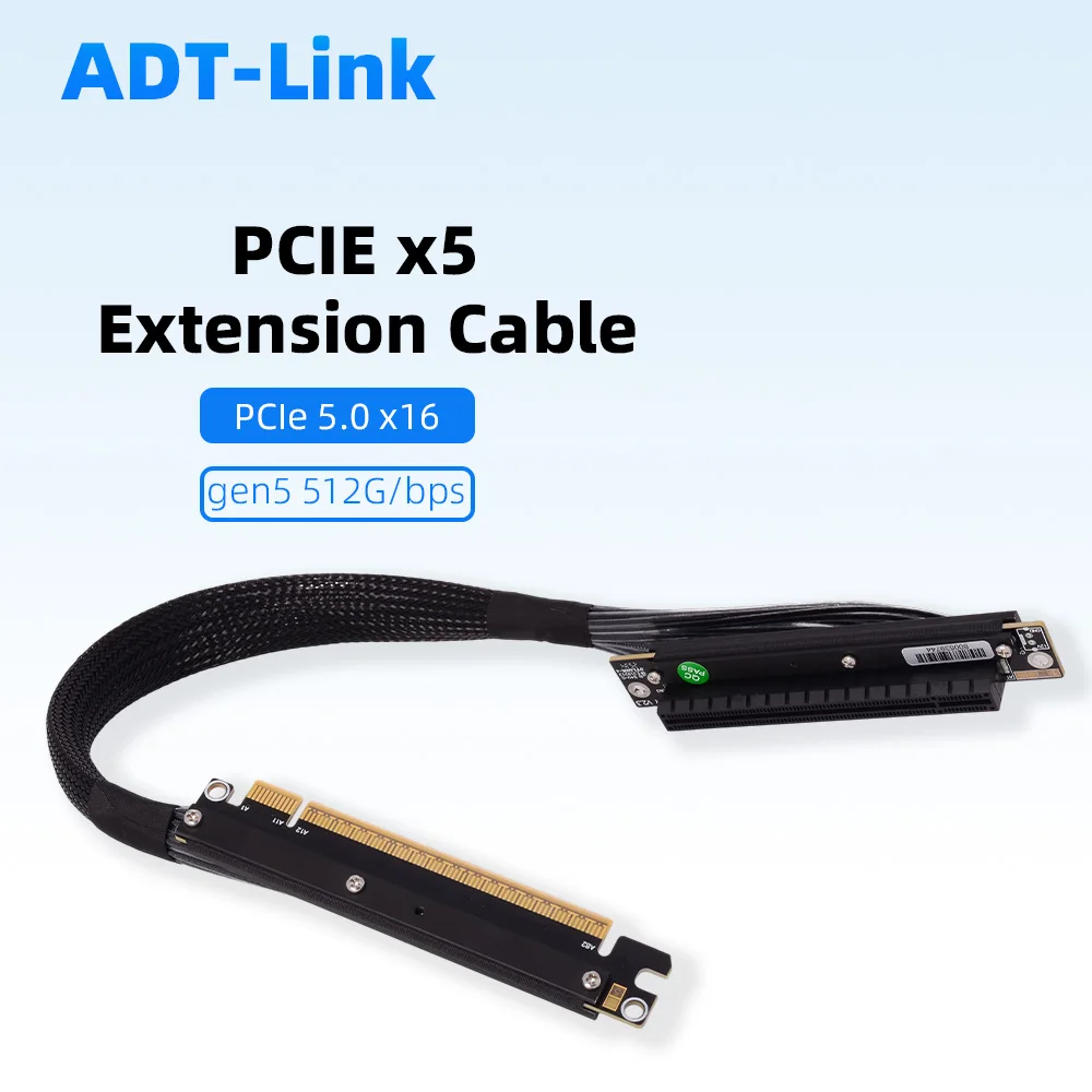 

ADT-Link PCIE 5.0 x16 Dual Reverse Side Bending Graphics Card GPU Extension Cable for NVIDIA RTX50 AMD RX79xx Chassis Server