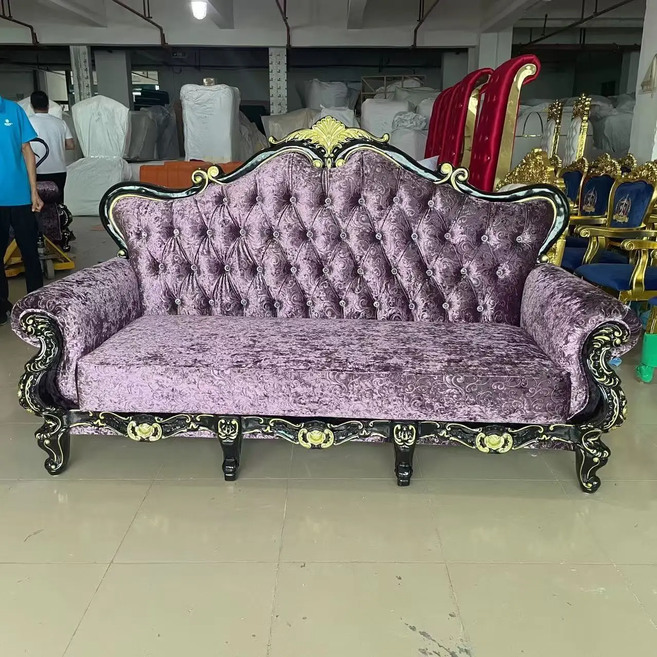 Hot Selling Luxury Purple Single Sofa High Back Classic Wedding Banquet King Queen Royal Throne Chair