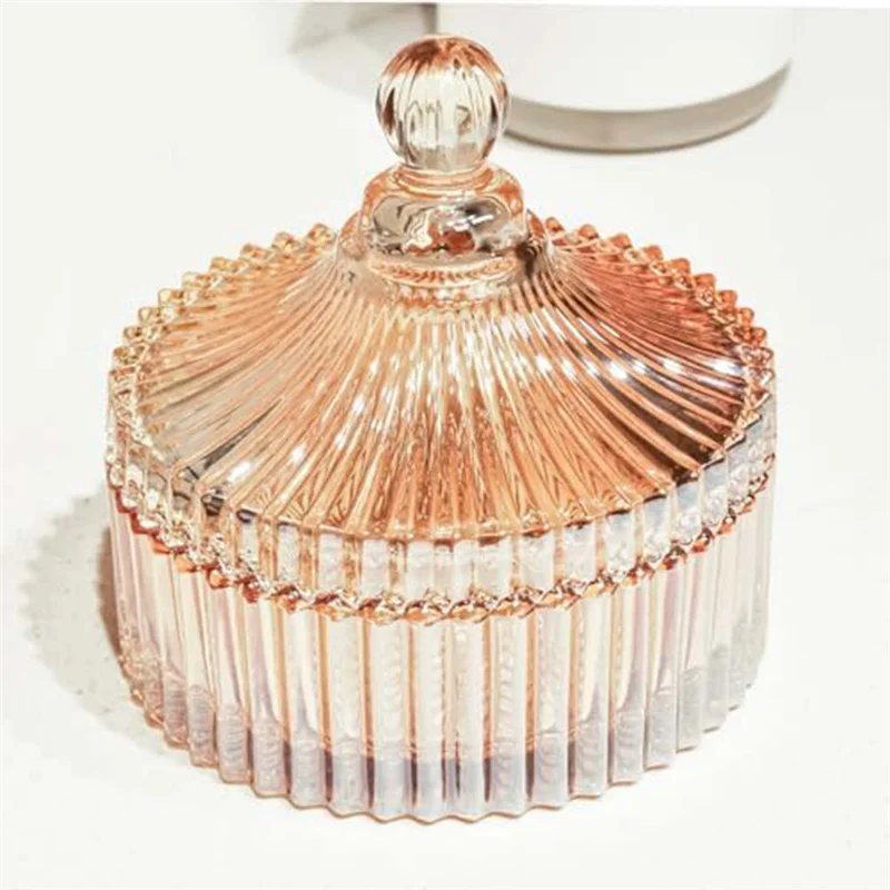 

2 Piece Decorative Glass Jars With Lid Amber Glass Qtip Holder Vanity Canister Jar Bathroom Organizer