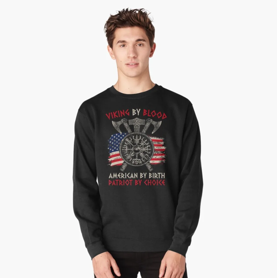 

American By Birth Viking'er By Blood Patriot By Choice Sweatshirts New 100% Cotton Casual Mens Pullover Hoodie Streetwear