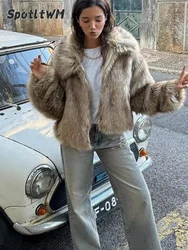 2024 Winter New Fluffy Fur Coat Women Casual Lapel Long Sleeve Faux Fur Cropped Coat Women Miękka gruba ciepła krótka kurtka futrzana