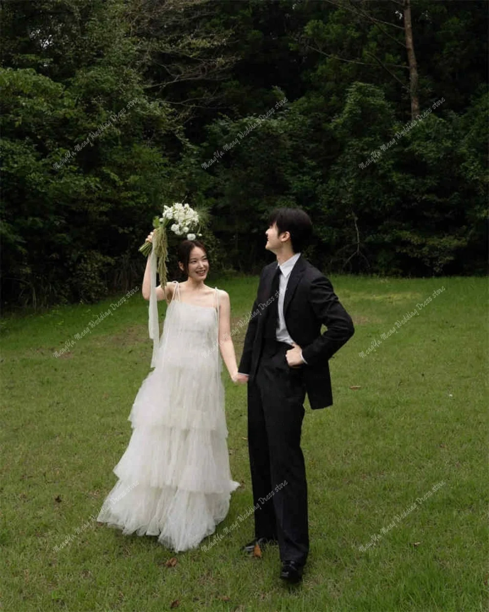 Customized Soft Layered Tulle Floor Length Wedding Dresses Korea Photoshoot Spaghetti Straps Bridal Gown Vestido De Noiva 2025