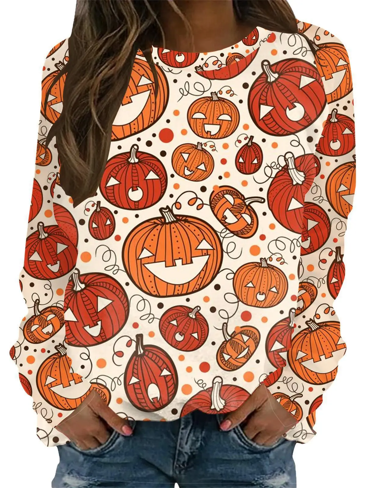 

Halloween Pattern Sweatshirts Pumpkin Bat 3D Print Women's Hoodies Raglan Long Sleeve Pullovers Harajuku Tops Female Clothing