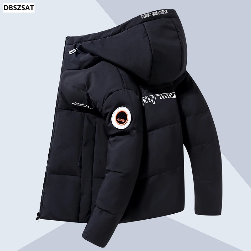 XK  M-3xl Mens White Duck Down Jacket Winter Male Coats Zipper Print Hooded Short Style Couple Thicken Outerwear Clothes Hy159