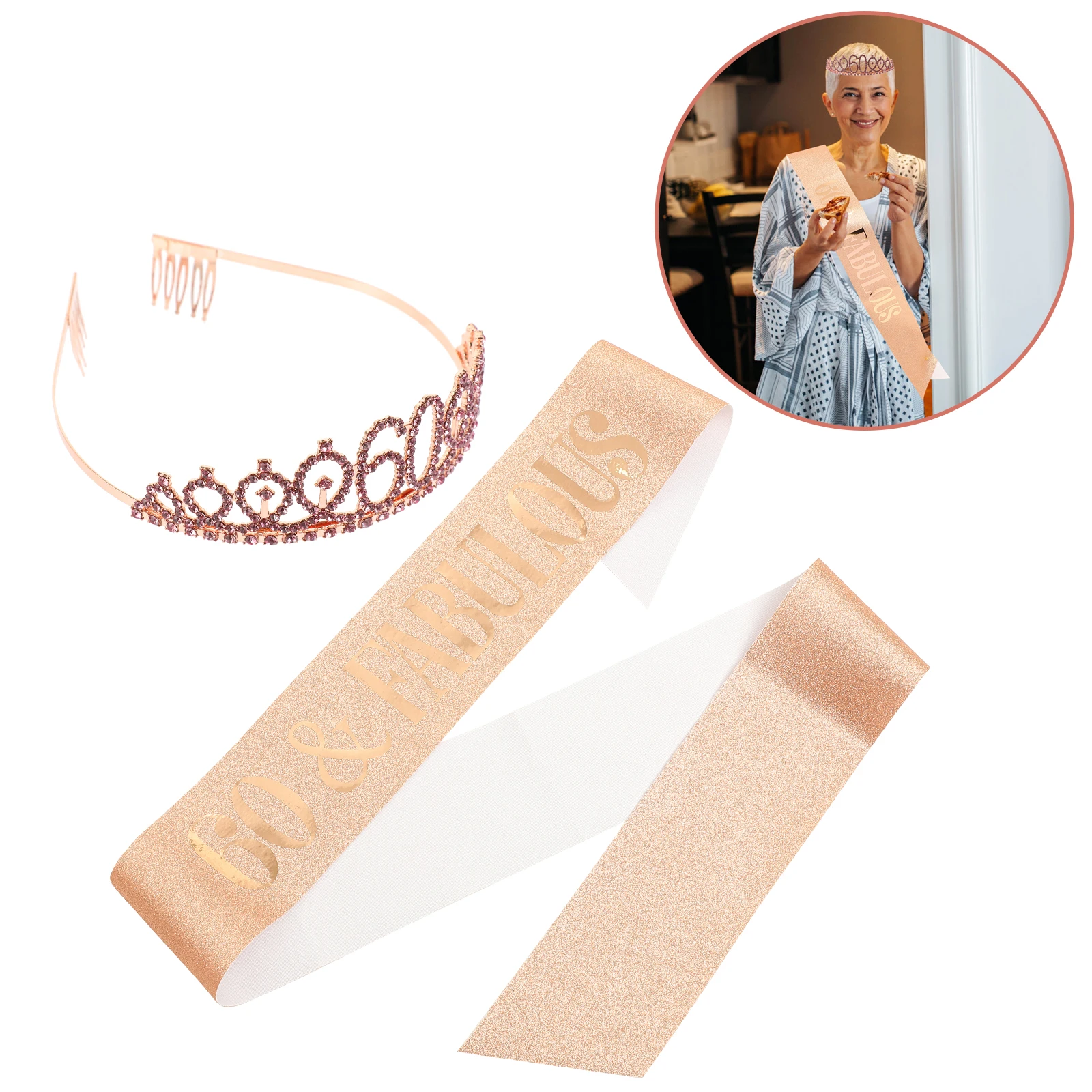 

1 60Th Gift For Women Female Crown Sash Set 60Th Birthday Decorations Women Reusable Sparkly Birthday Jewelry Decorative Crown